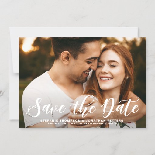 Modern Classic Calligraphy Save the Date Photo Magnetic Invitation | Zazzle