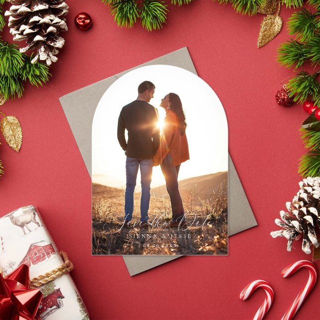 Modern Classic Calligraphy Script Photo Holiday Acrylic Invitations (Creator Uploaded)