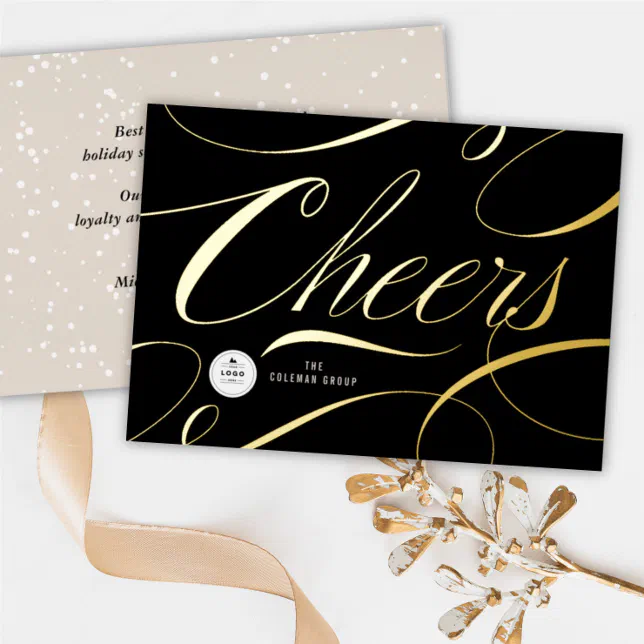 Modern Classic Cheers Calligraphy Elegant Business Foil Holiday Card 