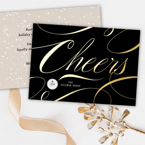 Modern Classic Cheers Calligraphy Elegant Business Foil Holiday Card