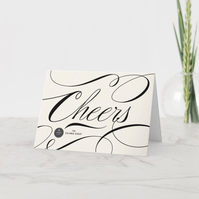 Modern Classic Cheers Calligraphy Elegant Business Holiday Card (Front)