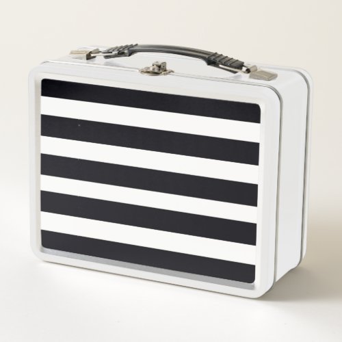 Modern Classic Chic Black And White Striped Metal Lunch Box