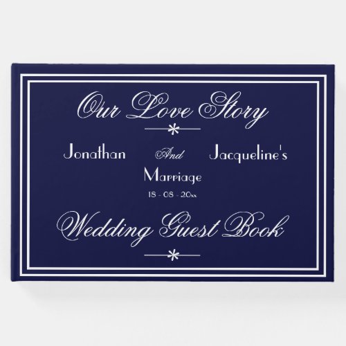 Modern Classic Chic Script Navy Blue Wedding  Guest Book