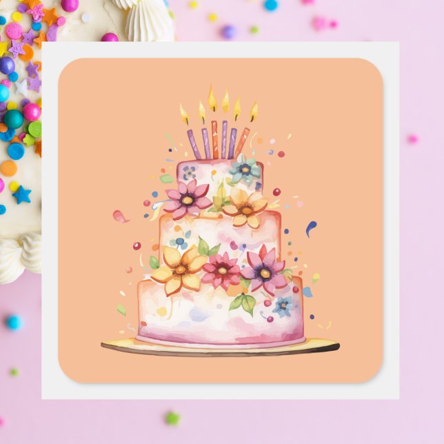 Modern Classic Colorful Birthday Cake Square Sticker (Creator Uploaded)
