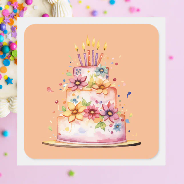 Modern Classic Colorful Birthday Cake Square Sticker | Zazzle