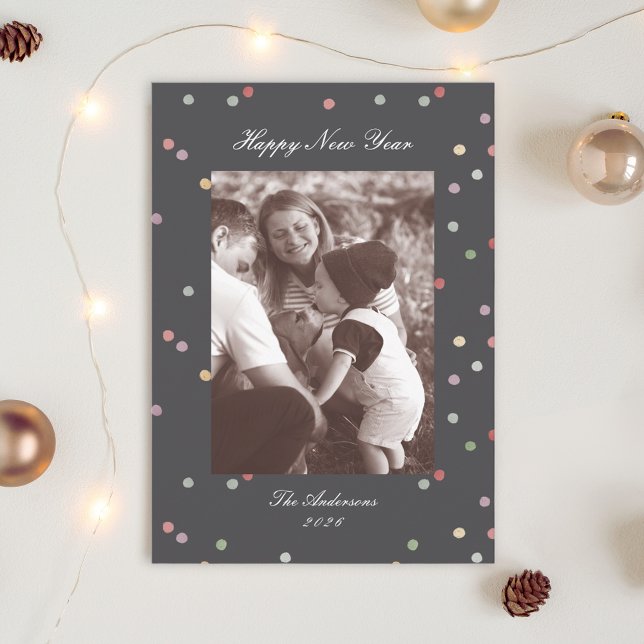 Modern Classic Colorful Confetti New Years Photo Holiday Card (Creator Uploaded)