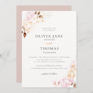 Modern Classic Cream Fall Floral Wreath Wedding Invitation