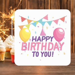 Modern Classic Cute Colorful Girly Happy Birthday Square Sticker