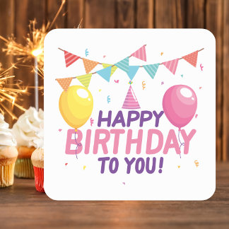 Modern Classic Cute Colorful Girly Happy Birthday Square Sticker