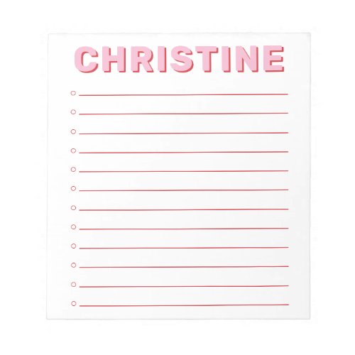 Modern Classic Cute Pink Typographic Kids Teacher Notepad