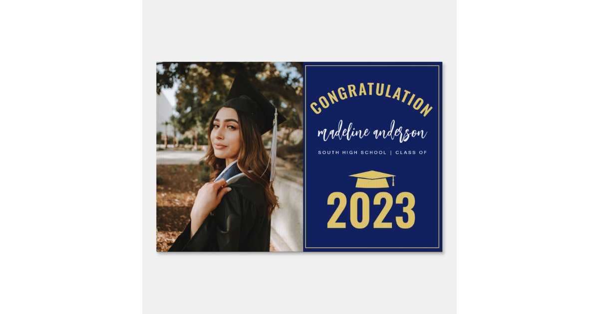 Modern Classic Dark Blue Photo Graduation Sign | Zazzle