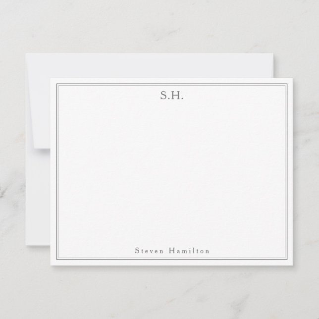 Modern Classic Dark Gray Monogram Name Minimalist Note Card (Front)