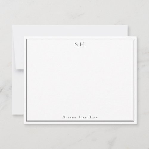 Modern Classic Dark Gray Monogram Name Minimalist Note Card