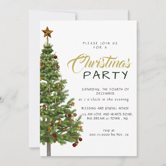 Modern Classic Decorated Christmas Tree Holiday Invitation (Front)