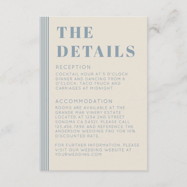 Modern Classic Details Blue Striped Wedding  Enclosure Card (Front)