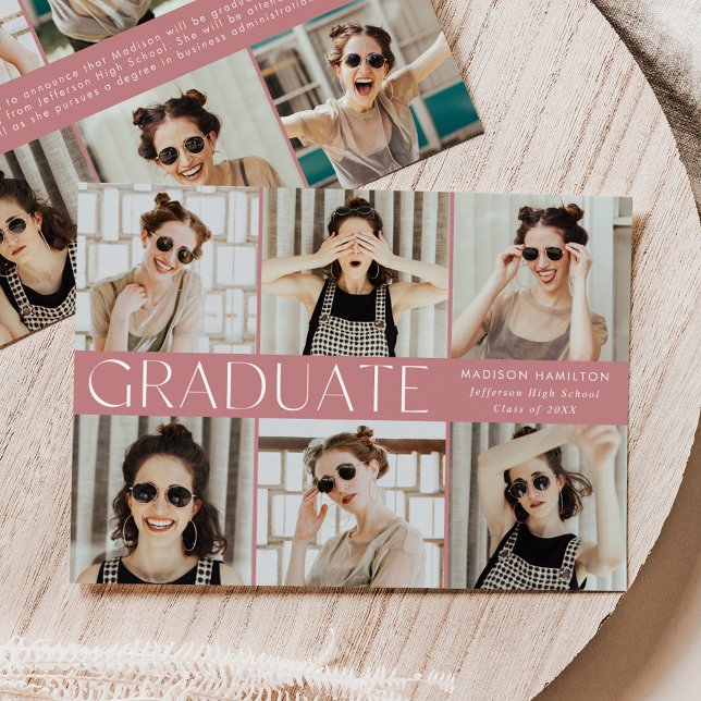 Modern Classic Dusty Rose 12 Photo Graduation Announcement (Creator Uploaded)