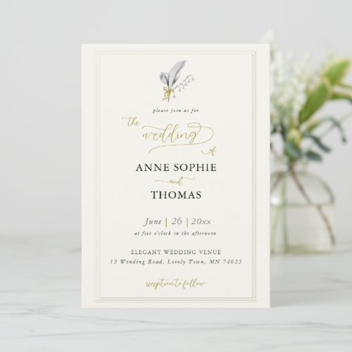 Modern Classic Ecru Frame Lily of Valley Wedding Invitation