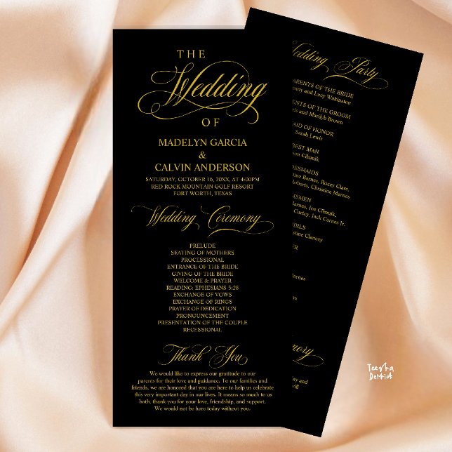Modern Classic Elegance, Wedding Ceremony Program (Modern Classic Elegance, Wedding Ceremony Program in Black and Gold)