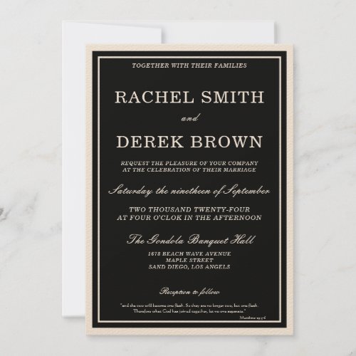 Modern Classic Elegant Black Ivory Scripts Wedding Invitation
