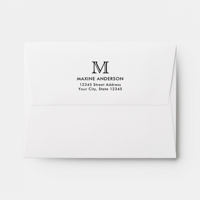 Modern Classic Elegant Black Monogram Initial Envelope (Back (Top Flap))
