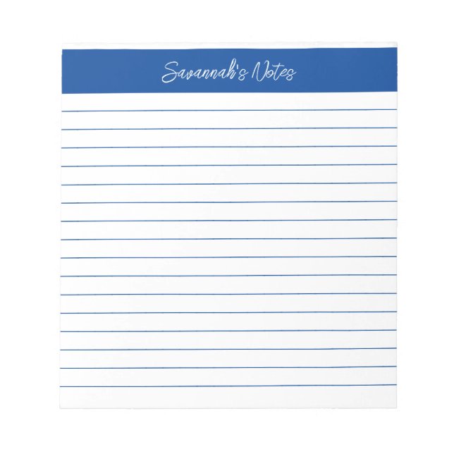 Modern Classic Elegant Blue Script Personalized Notepad (Front)