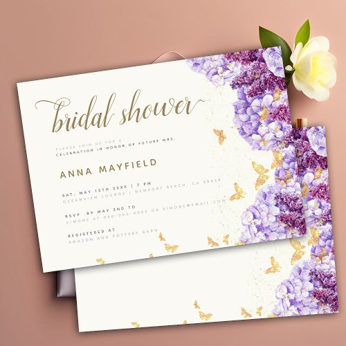 Modern Classic Elegant Lilac Hydrangea Boho Bridal Invitation