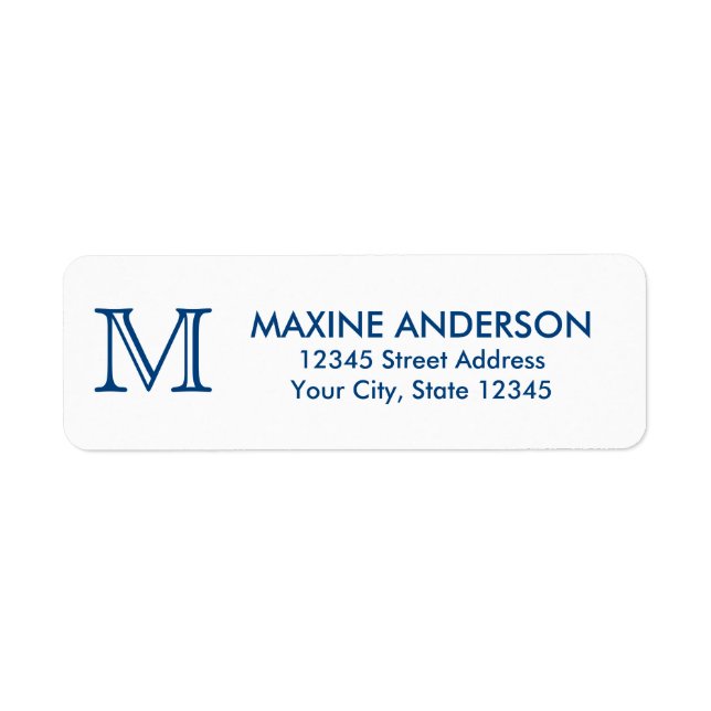 Modern Classic Elegant Navy Blue Monogram Initial Label (Front)