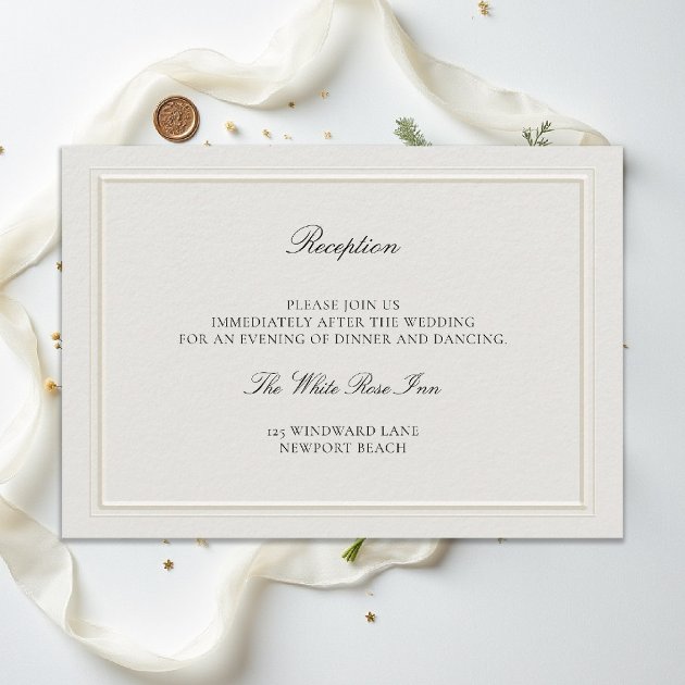 Modern classic elevated ecru wedding reception enclosure card — double frame — Pencil Owl Studios