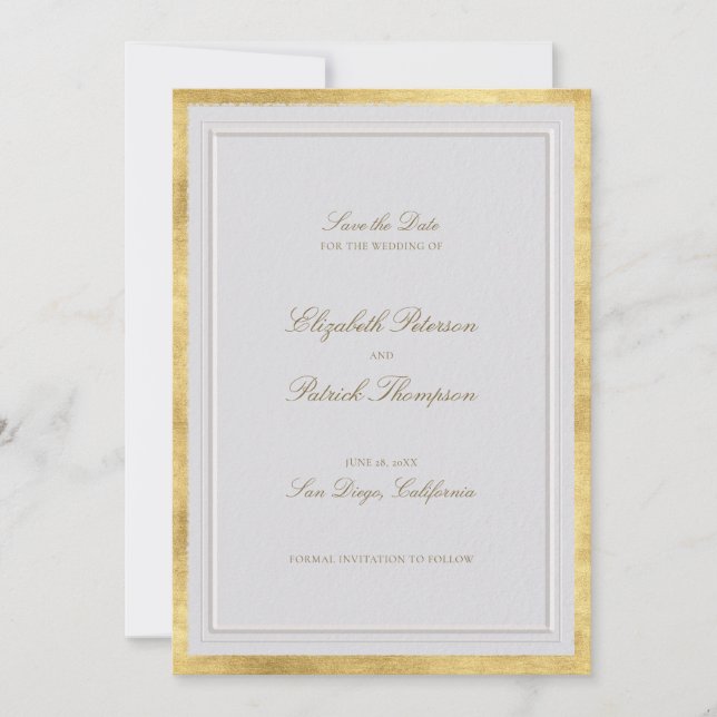 Modern Classic Elevated Gold Ivory Formal Wedding Save The Date (Front)