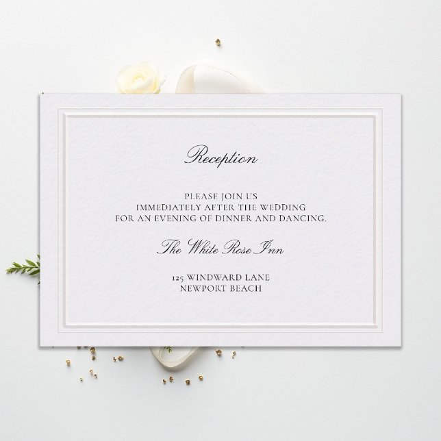 Modern Classic Elevated Pearl Wedding Reception Enclosure Card (modern classic wedding reception details double frame elevated pearl formal traditional calligraphy )
