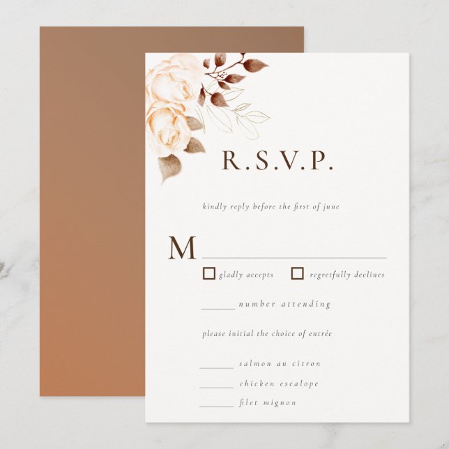 Modern Classic Fall Blush Floral Wedding RSVP Invitation (Front/Back)