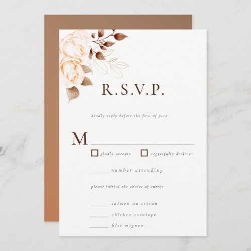 Modern Classic Fall Blush Floral Wedding RSVP Invitation