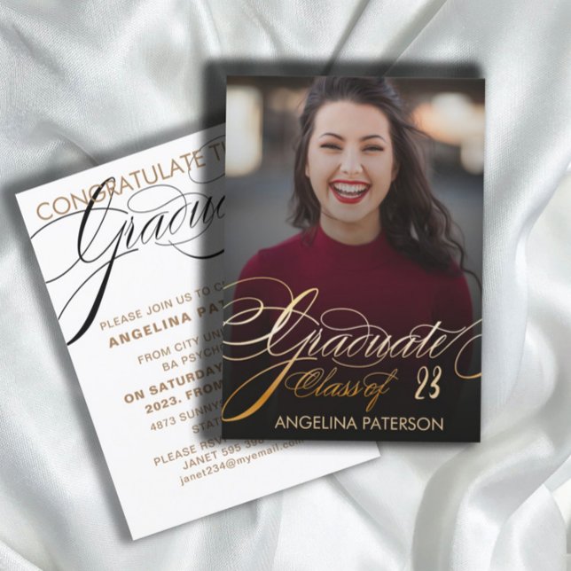 Modern Classic Faux Gold Lettering Graduate Party  Invitation (Creator Uploaded)