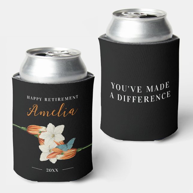 Modern Classic Feminine Black White Lily Floral  Can Cooler (Creator Uploaded)
