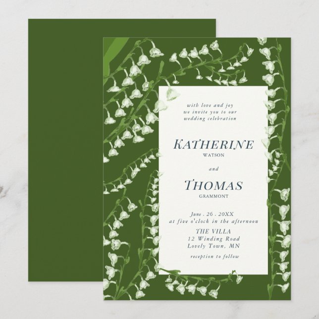 Modern Classic Floral Frame Lily Valley Wedding Invitation (Front/Back)