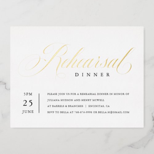 Modern Classic Foil Rehearsal Dinner Invite Insert