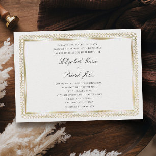 Modern Classic Formal Golden Lys Ivory Wedding Invitation
