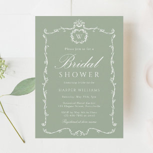 Modern Classic Frame Bridal Shower Sage Green Invitation