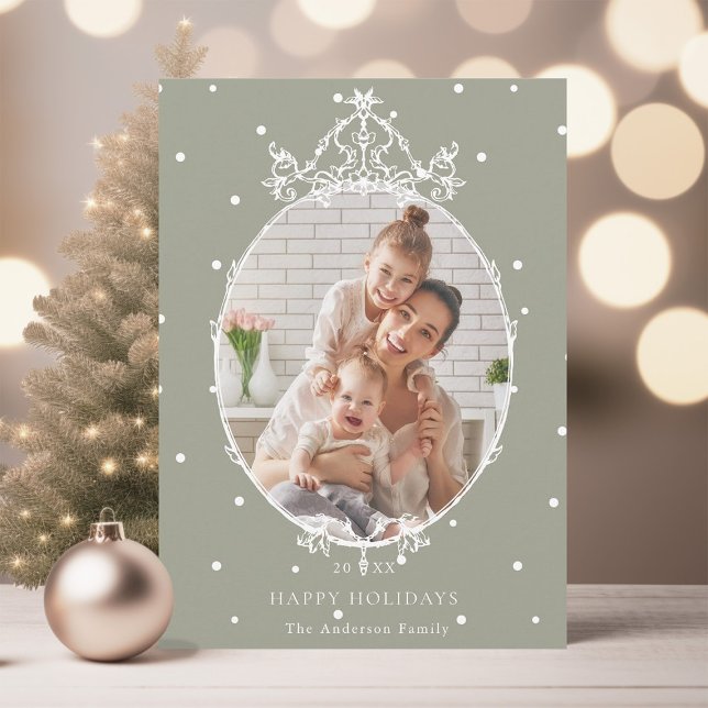 Modern Classic Frame Neutral Happy Holidays Photo Holiday Card (Creator Uploaded)