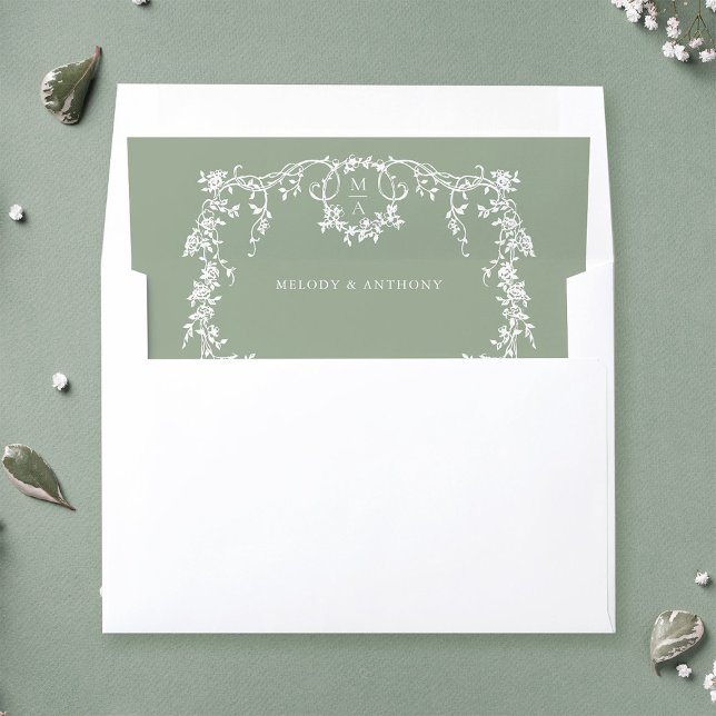 Modern Classic French Floral Wedding Sage Green Envelope Liner (Creator Uploaded)