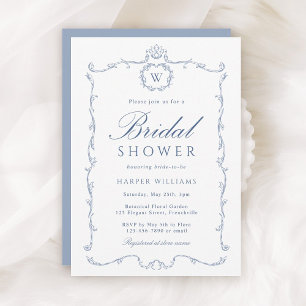 Modern Classic French Frame Bridal Shower Blue Invitation