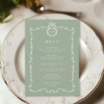 Modern Classic French Frame Sage Green Wedding  Menu<br><div class="desc">Elegant French frame wedding menu with monograms. For more advanced customization of this design,  please click the BLUE DESIGN TOOL BUTTON above!  Matching items are also available.</div>