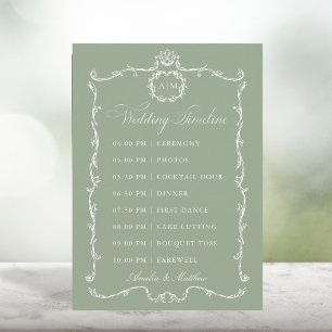 Modern Classic French Sage Green Wedding Timeline Program