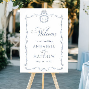 Modern Classic French Wedding Dusty Blue Welcome Foam Board