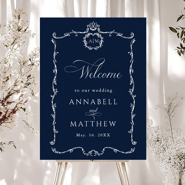 Modern Classic French Wedding Navy Blue Welcome Poster (Creator Uploaded)
