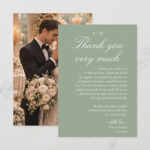 Modern Classic French Wedding Photo Sage Green Tha Thank You Card