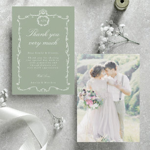 Modern Classic French Wedding Photo Sage Green Thank You Card