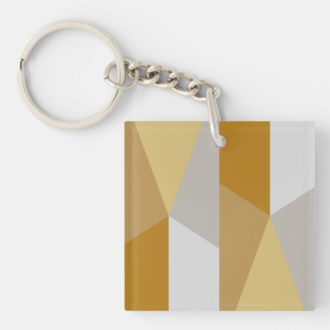 Modern Classic Geometric Golden Yellow, Grey Art Keychain (Front)