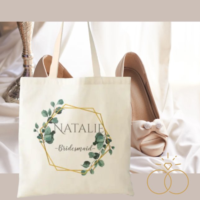 Modern classic gift for bridesmaid gold greenery tote bag (Creator Uploaded)
