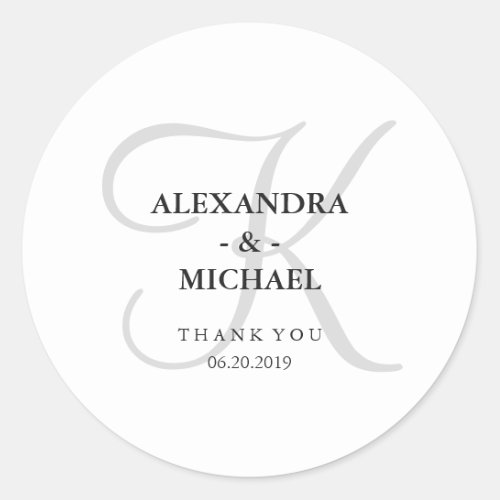 Modern Classic Gray Monogram Wedding Classic Round Sticker